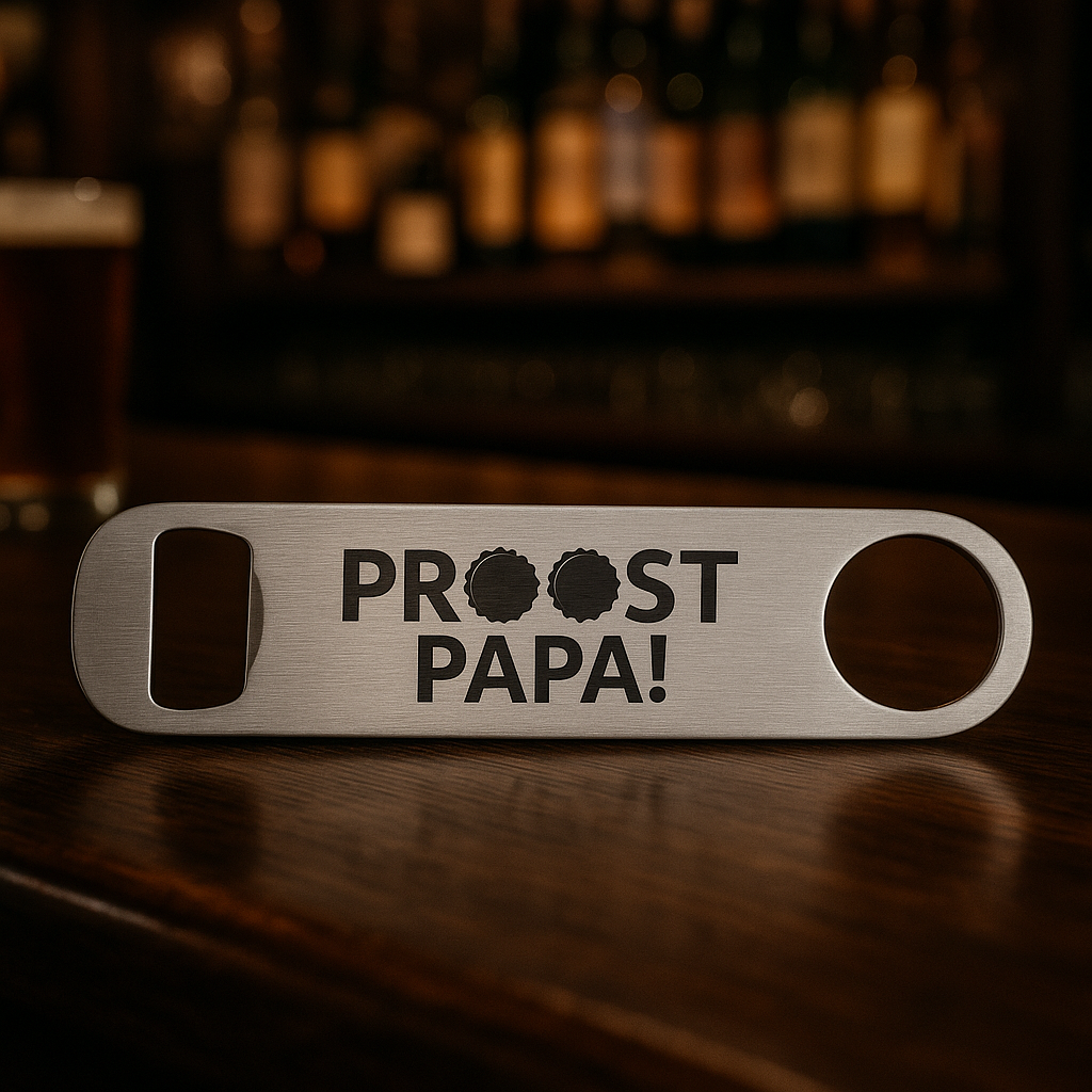 Vaderdagcadeau bieropener RVS gegraveerd