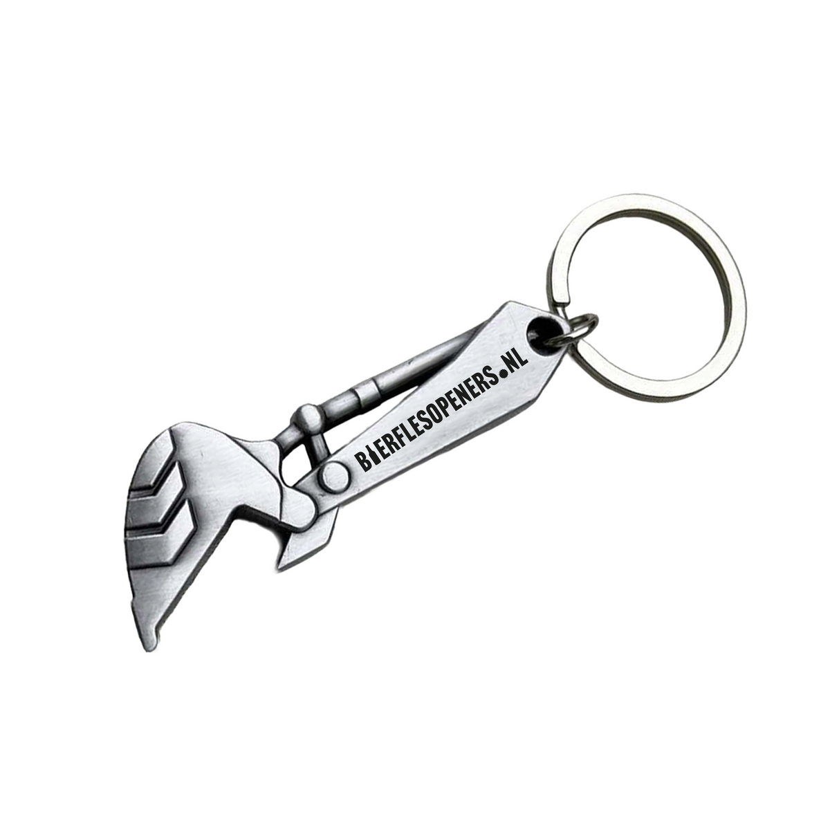 RVS sleutelhanger flesopener graafmachine cadeau bouw gepersonaliseerd logo