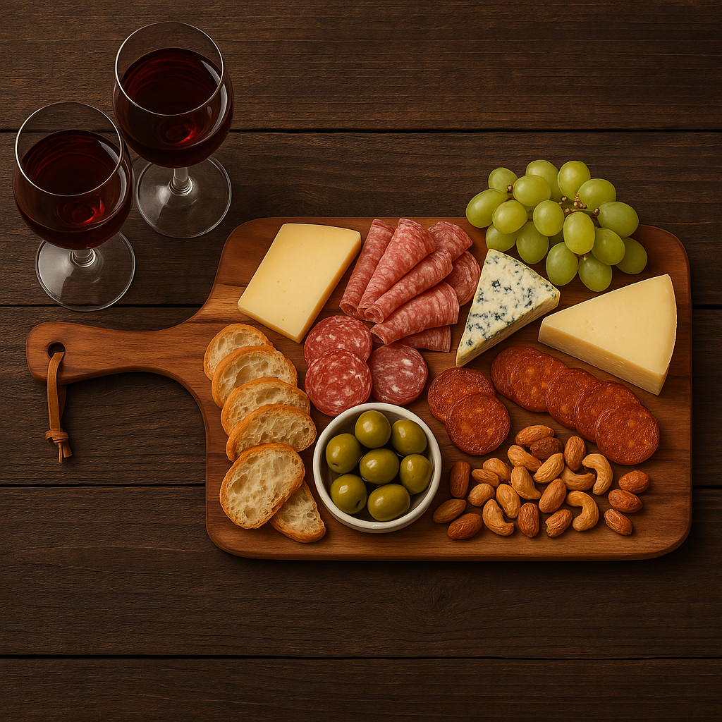 Borrelplank acaciahout met kaas en hapjes
