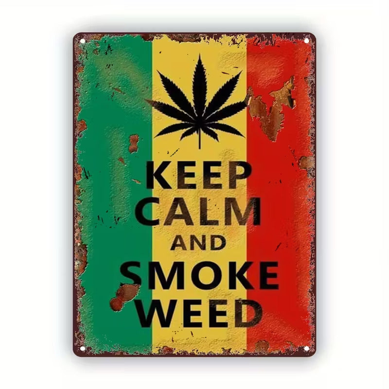 Metalen wandbord keep calm and smoke weed 30x20cm - Mancave decoratie