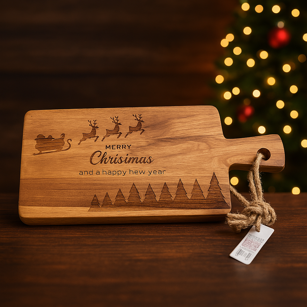 Gepersonaliseerde serveerplank hout met gravure voor Kerst