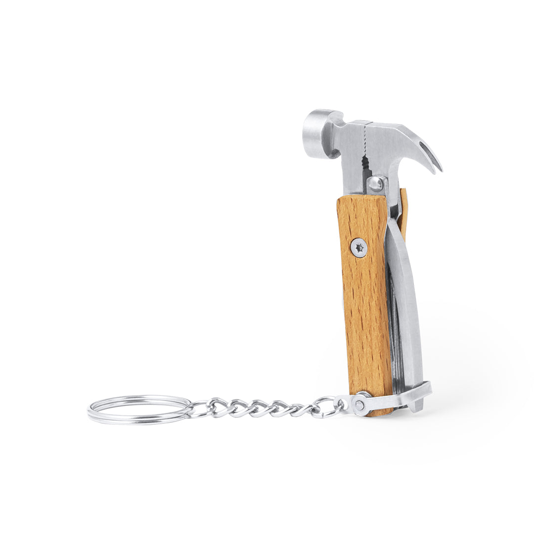 Multitool sleutelhanger 7-in-1 RVS hout compact