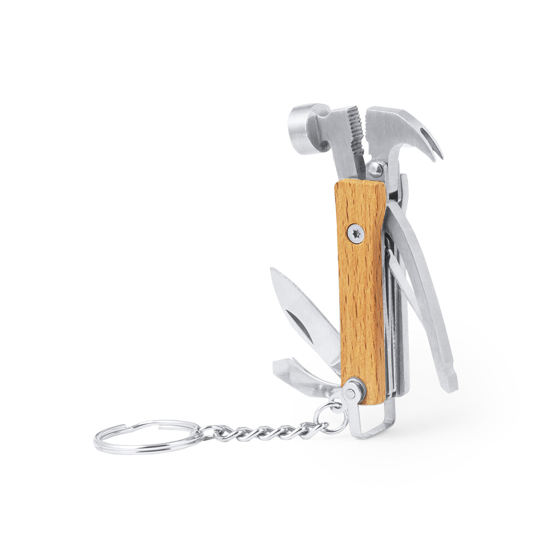 Multitool sleutelhanger – RVS – hout
