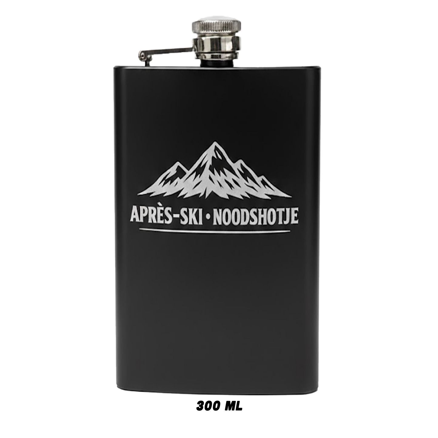 Zwarte heupfles RVS 300ml après-ski noodshotje cadeau