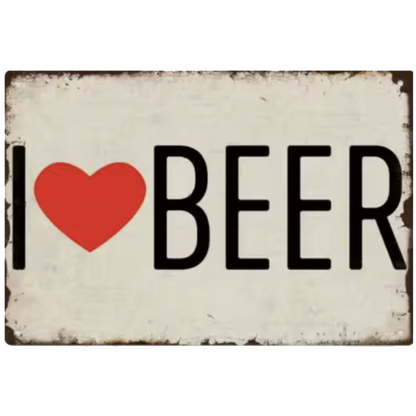 Blikken mancave bordje I love Beer 30x20 cm - stoer wandbord voor bierliefhebbers