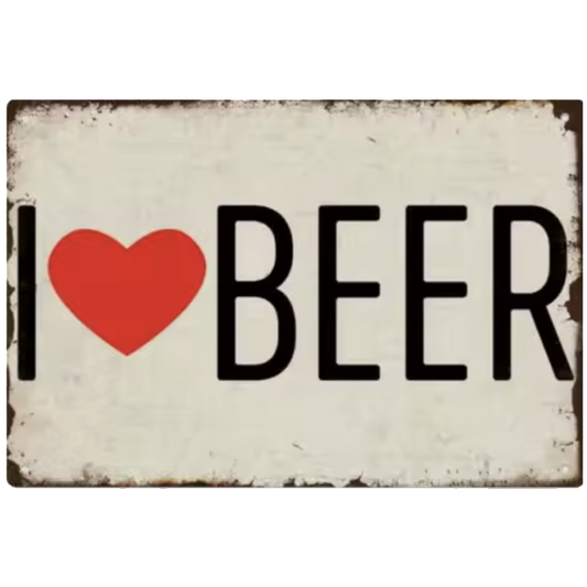 Blikken mancave bordje I love Beer 30x20 cm - stoer wandbord voor bierliefhebbers