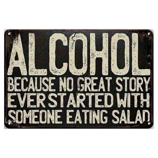 Metalen wandbord mancave 30x20cm – retro alcohol quote – zwart wit