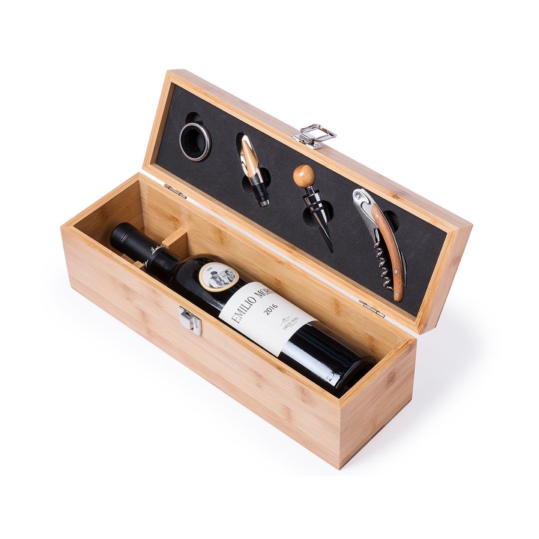 Luxe wijnset bamboehout met 5 RVS accessoires