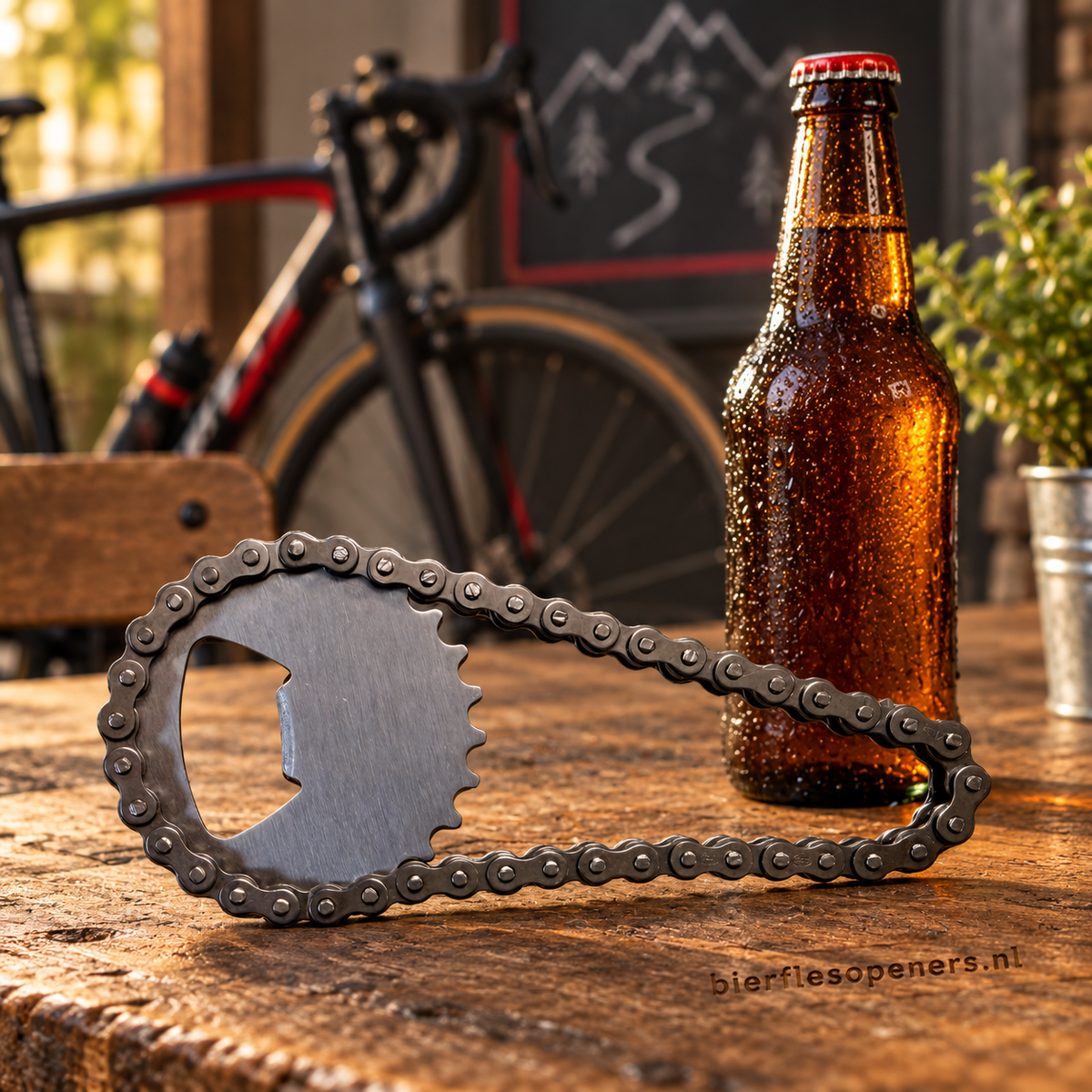 Stoere fietsketting bieropener voor wielrenners en mountainbikers