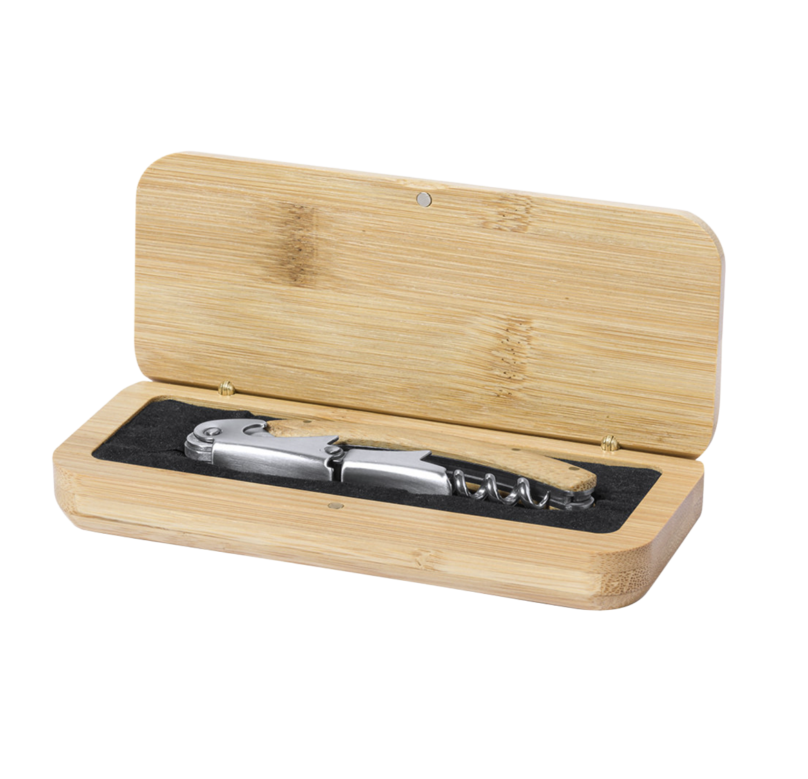 Kurkentrekker met houten handgreep in luxe bamboe geschenkdoos