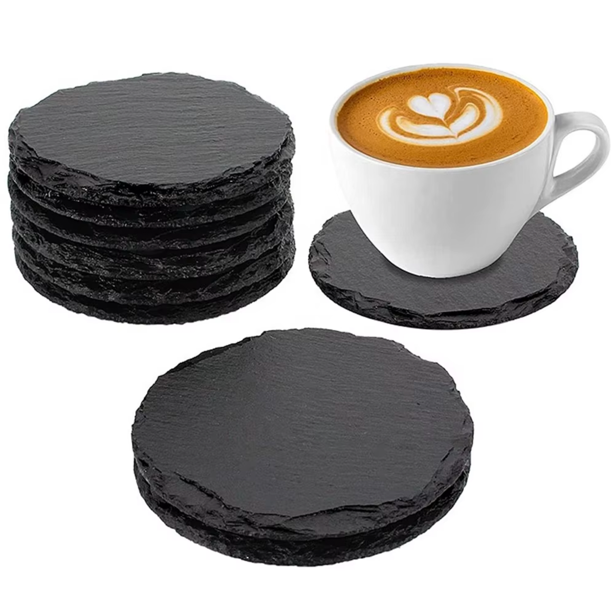 Leisteen onderzetter met kop koffie erop