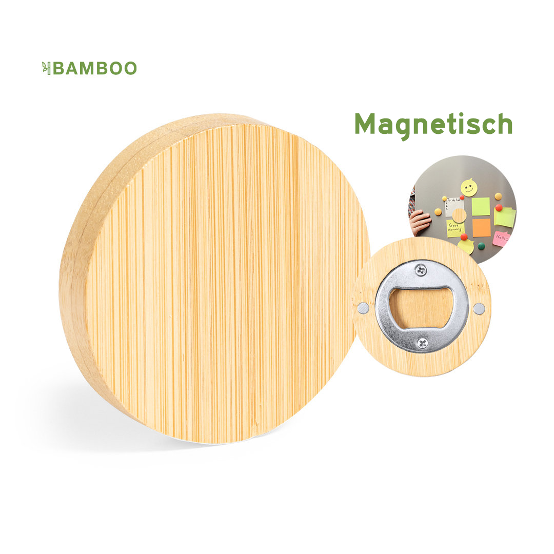 Bamboe flesopener magnetisch voor koelkast rond design