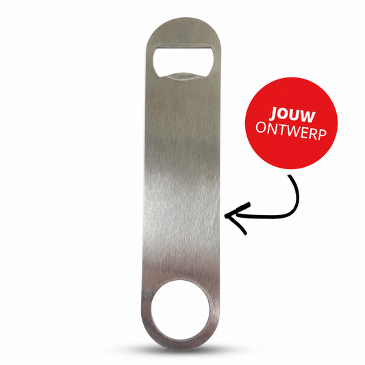 Gegraveerde RVS bieropener met persoonlijke tekst 17,7x4cm