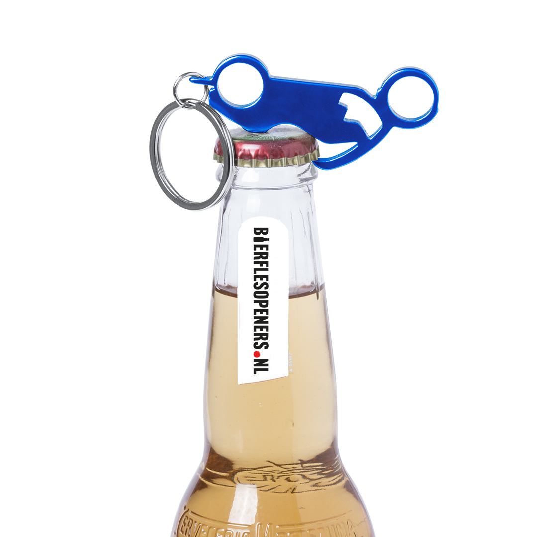 Sleutelhanger flesopener motorfiets RVS close-up