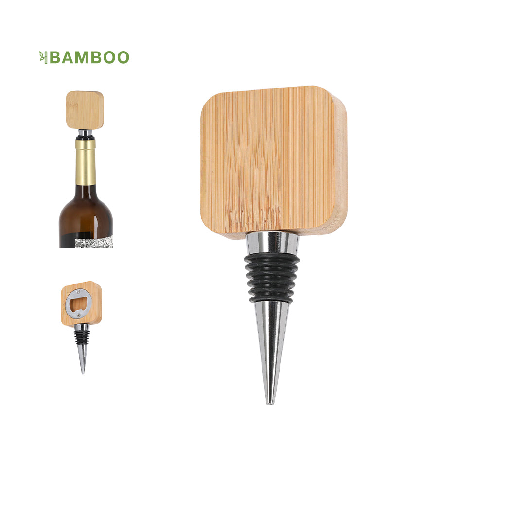 Flesstopper met flesopener bamboe RVS 2-in-1
