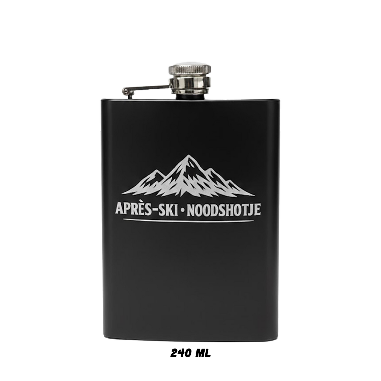 Zwarte heupfles RVS 240ml après-ski noodshotje cadeau