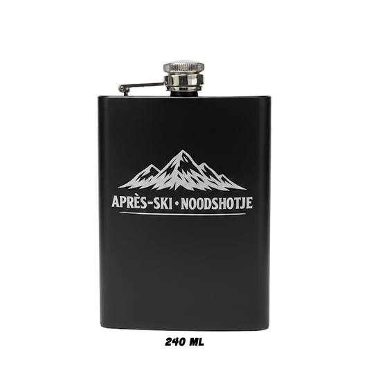 Zwarte heupfles RVS 240ml après-ski noodshotje cadeau