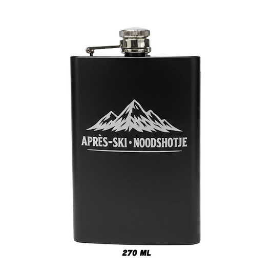 Zwarte heupfles RVS 270ml après-ski noodshotje cadeau
